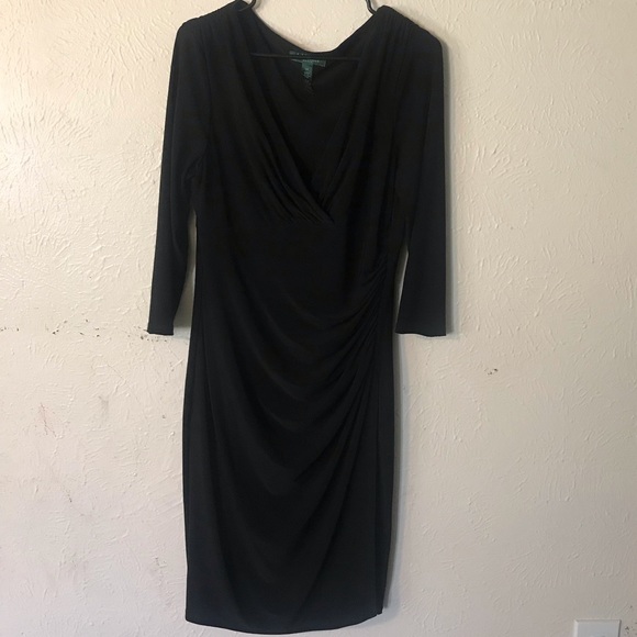 Lauren Ralph Lauren Dresses & Skirts - LAUREN RALPH LAUREN WOMENS V-NECK LITTLE BLACK DRESS SIDE SLIT PLUS SIZE 14 EUC